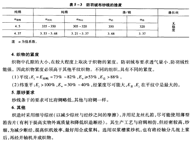 防羽绒布基本特征和设计